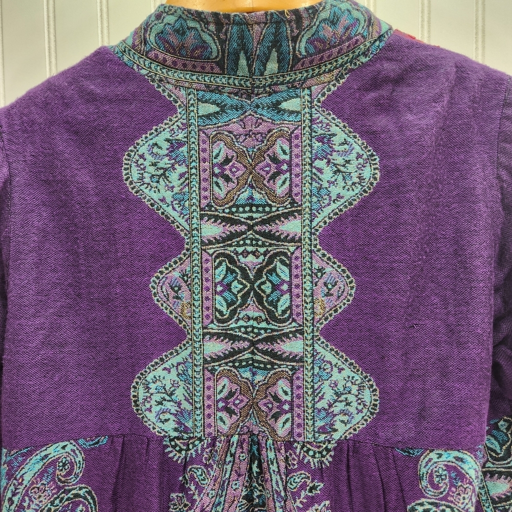 Soft Surroundings Embroidered Wool Open Front Blanket Style Boho Cardigan Size M - Picture 10 of 15